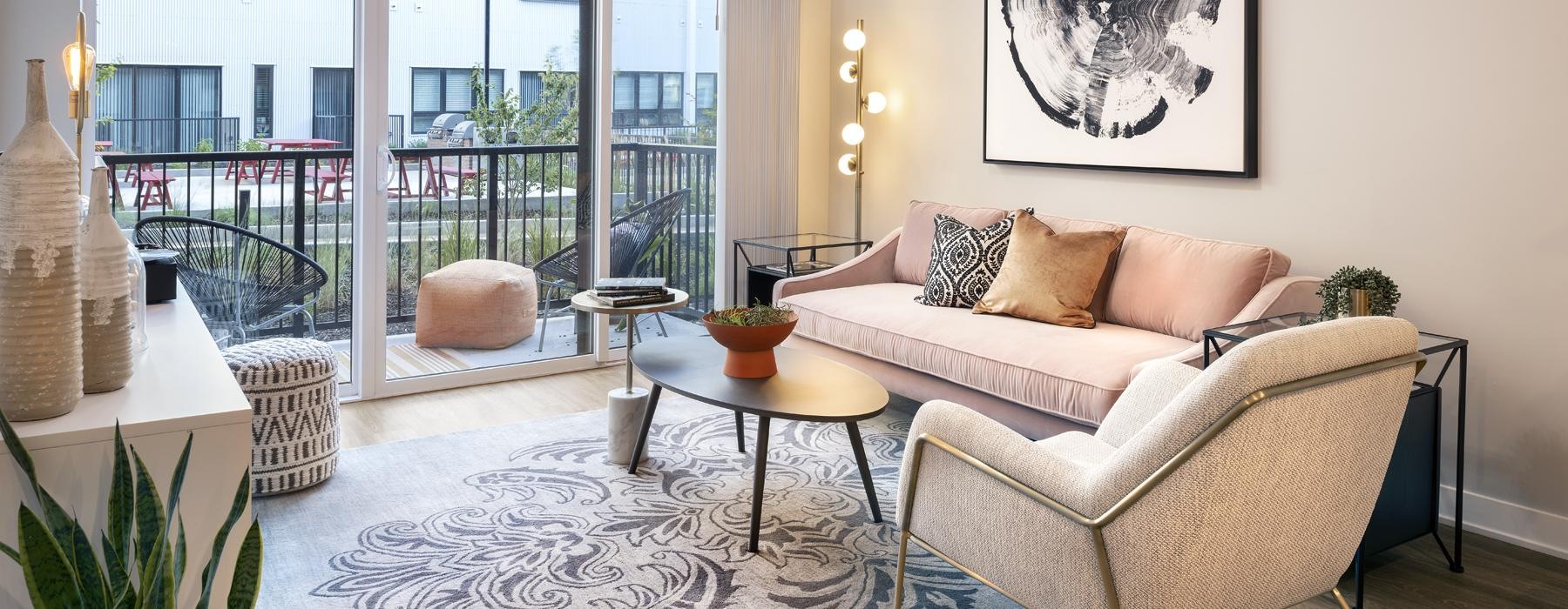 a living room with a large window